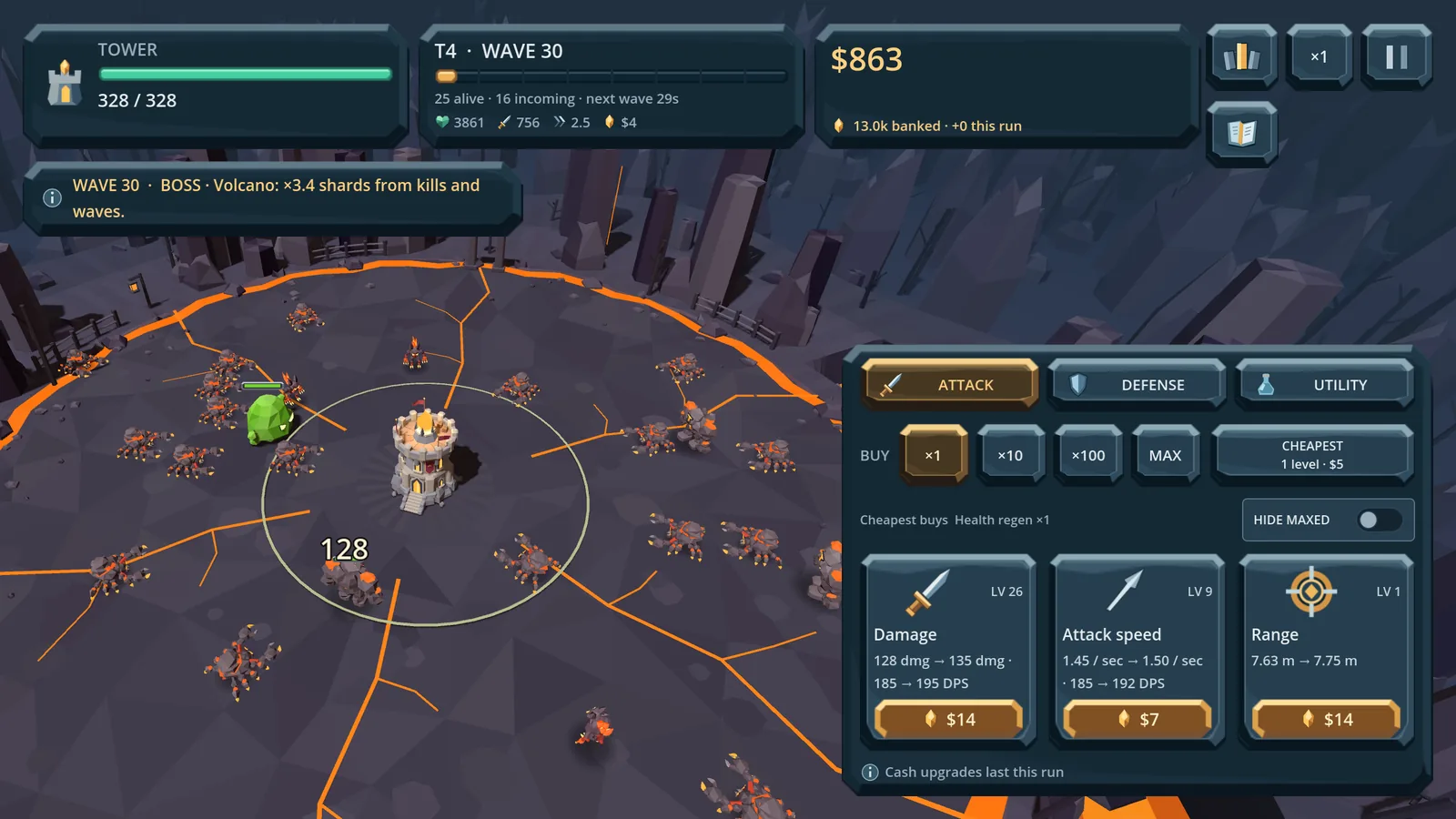 A boss wave on the volcano arena
